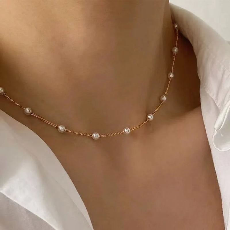Golden Pearl Line Necklace