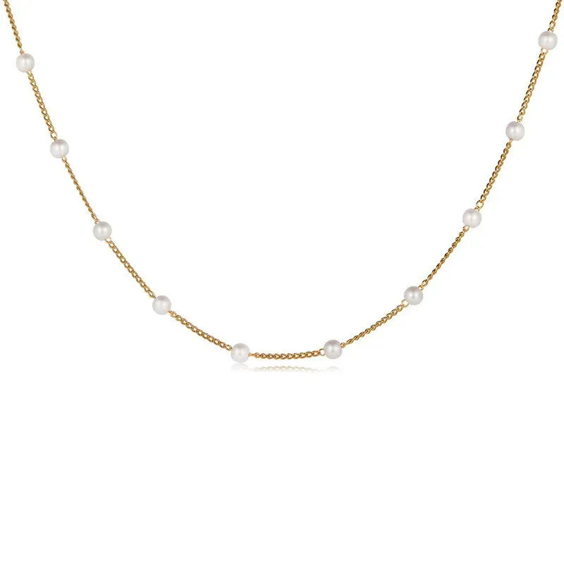 Golden Pearl Line Necklace