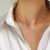 Golden Pearl Line Necklace